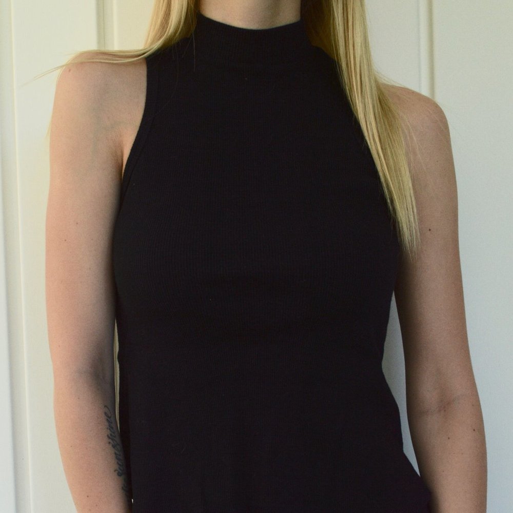 Black Mock Neck Tank Top